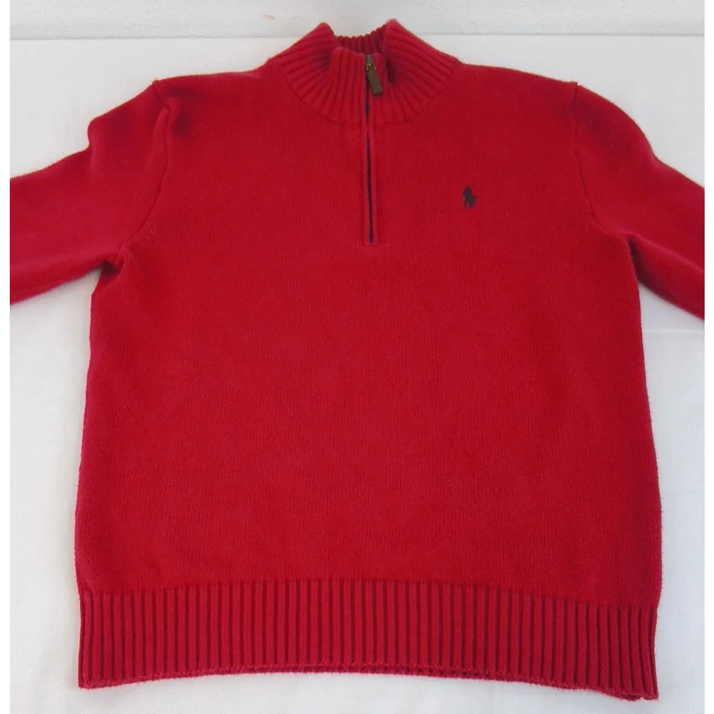 Polo Ralph Lauren 1/4 Zip Knit Sweater Men's Size S Red Logo #W5357